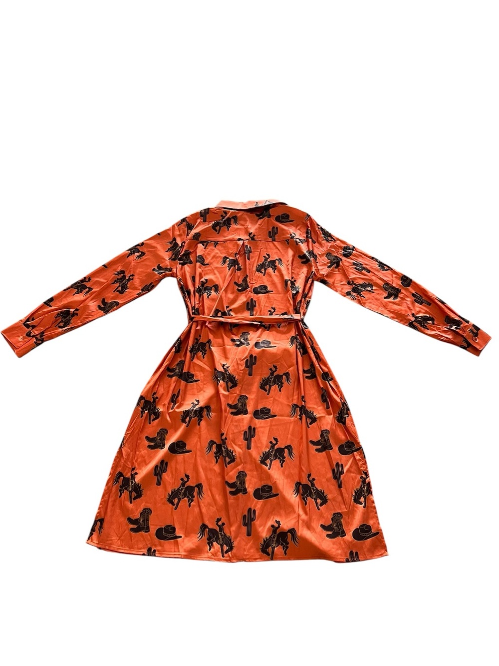 NEW blue b Orange & Brown Equestrian Western Print Button Down Midi Shirt Dress - Picture 5 of 5